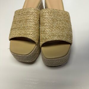 Woven Raffia Jute Espadrille Platform Wedge Slide Sandals Mules